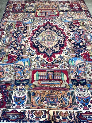 8’2”x11’2” Antique Hand-Knotted Wool Pictorial Tabrize Area Rug - 8x11 Handmade - Image 1 of 4