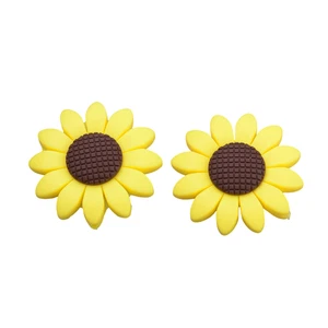 ❤ 4 x YELLOW Sunflower FLOWER Silicone Spacer 40mm Beads Bracelets,Pens etc ❤ - Picture 1 of 2
