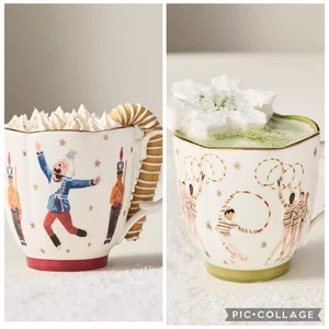 Anthropologie New York City Ballet Nutcracker Candy Canes Mugs Set 2 Christmas - Picture 1 of 4