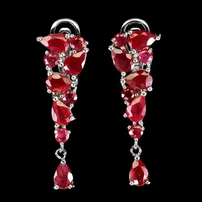 Orecchini in argento sterling 925 pera rubino 6x4 mm gioielli con pietre... - Immagine 1 di 4