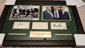 Collage de fotos de golf 8x10 firmada por Jack Nicklaus Arnold Palmer Gary Player AUTO JSA - Imagen 1 de 2