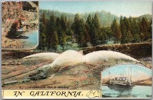 Postal vintage de California de la década de 1910 "minería hidráulica de oro" escenas de barrido de dragado - Imagen 1 de 2