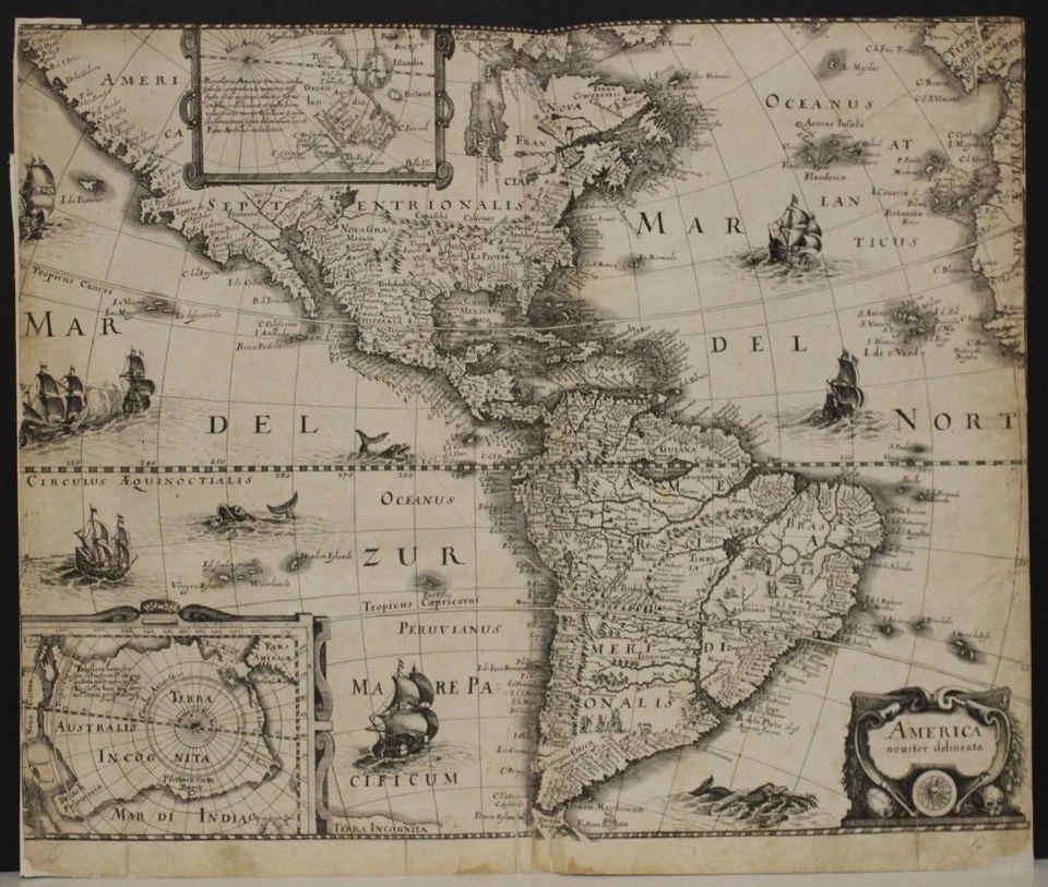 CONTINENTE AMERICANO 1631 ANÓNIMO INUSUAL ANTIGUO ORIGINAL COBRE MAPA GRABADO Foto 1 de 1