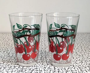 60s 70s Vintage Retro Pair Cherry Design Drinking Glasses Tumblers Italy MCM - Picture 1 of 4