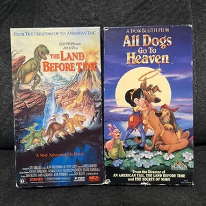 Don Bluth Animated VHS Lot Bundle - The Land Before Time & All Dogs Go To Heaven - Picture 1 of 4