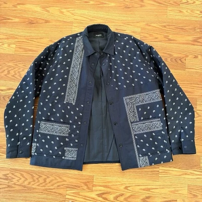 The Kooples Quilted Bandana Pocket Snap Button Jacket Navy  MENS SIZE XLARGE - Image 1 of 4