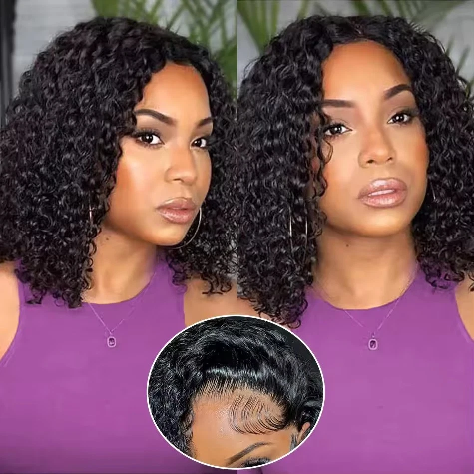 Wear and Go Bob Wig Human Hair Curly Glueless Wig Pre Plucked 4x4 Lace FrontWig - Image 1 of 4