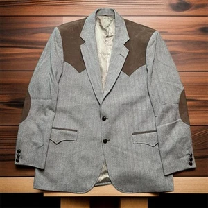 VINTAGE 70s Western Blazer Size 44R Faux Suede Yoked Circle S Sport Coat - Picture 1 of 8