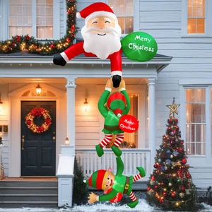 8ft Santa Clause Elves Hanging Christmas Outdoor Inflatable - Picture 1 of 5