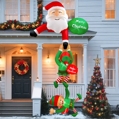 8ft Santa Clause Elves Hanging Christmas Outdoor Inflatable - Image 1 of 4