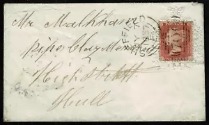 1857 Embossed Free Trade 1d Red FG Sheffield Sideways duplex to Hull Scarce VGU - Picture 1 of 2