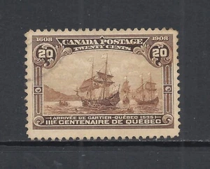 CANADA SCOTT 103 USED F/VF - 1908 20c YELLOW BROWN ISSUE - QUEBEC TERCENTENARY - Picture 1 of 2