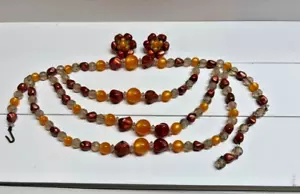 Modeschmuck - Halskette & Ohrringe in Braun und Bernstein Herbstfarben - Bild 1 von 8