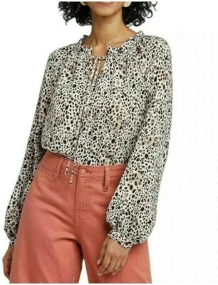 Blusa Top Para Mujer Calce Ajustado Estampado Leopardo Bishop Manga Larga - Un Nuevo Día - XL Foto 1 de 2