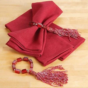 NWT Pampered Chef Glitter Napkin Set of 2 Cranberry Cotton Blend Fabric Napkins - Picture 1 of 5