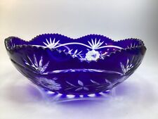 12” Cobalt blue Cut to Clear Crystal Fruit Bowl Vintage Center piece (O2)