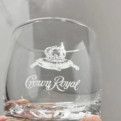 2 Crown Royal Etched Glass Low Ball Glass 4" T x 3" W - Image 1 of 4