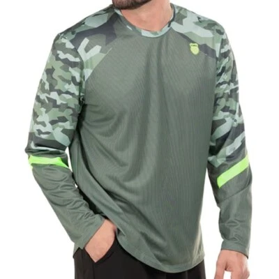 K SWISS MEN'S URBAN CAMO LONG SLEEVE TOP SMALL GREEN TENNIS PICKLEBALL NEW NWT - Image 1 of 4