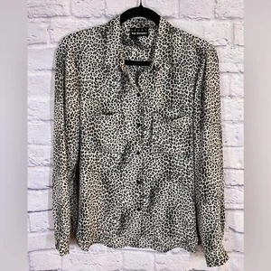 The Kooples Sport Leopard Print Button-Up Shirt Black and Gray Size L - Picture 1 of 7
