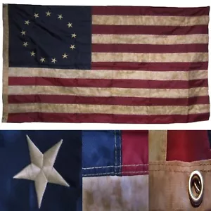 3x5 Embroidered Betsy Ross Vintage Tea Stained 300D DOUBLE SIDED SEWN Nylon Flag - Picture 1 of 8