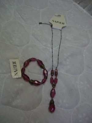 Collar y pulsera NAPIER/cadena de latón antiguo/cuentas de rosa/rockstarr Foto 1 de 4