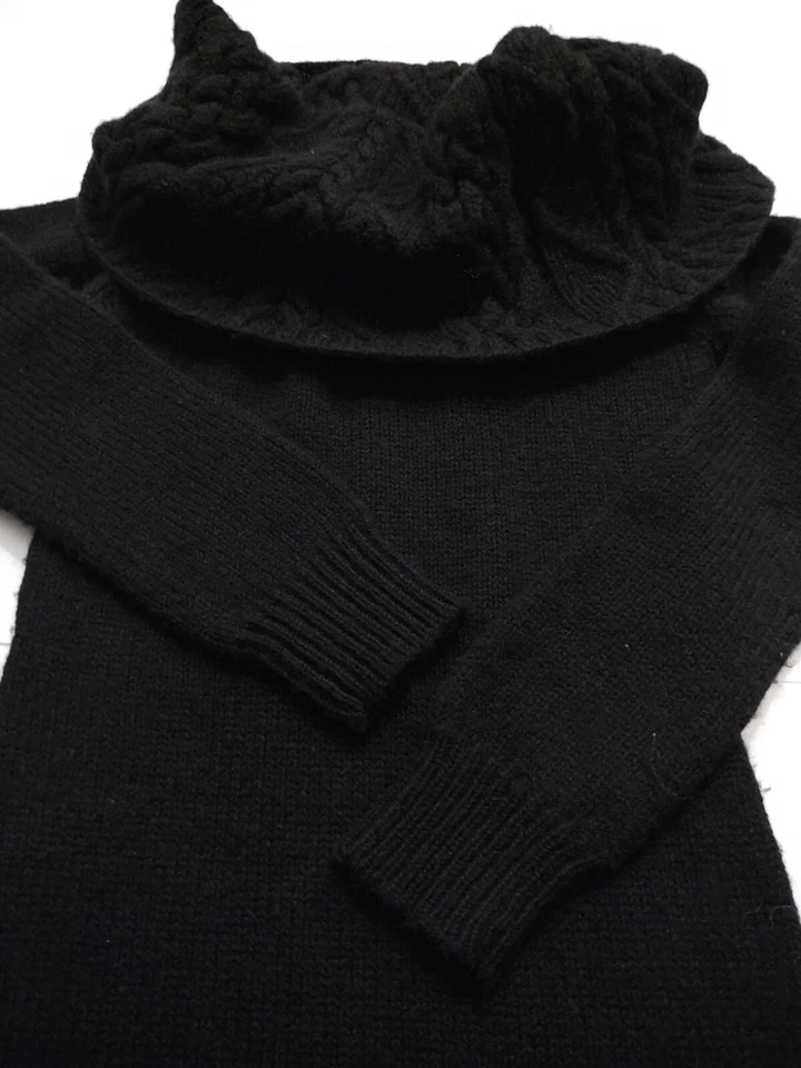 Vestido suéter preto RALPH LAUREN RUGBY grande gola alta lã grossa/mohair XS - Imagem 1 de 4
