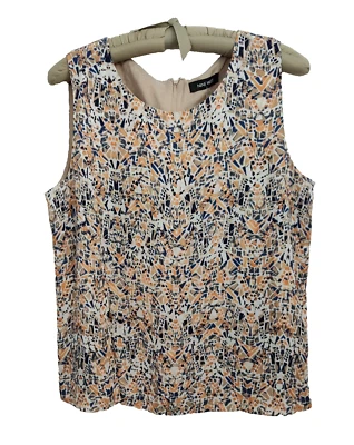 New Nine West Blouse Women's Size 12 Sleeveless Shell Apricot Navy Lined Layered - Image 1 of 4