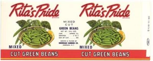 Wholesale Dealer Lot 100 Rita's Pride Green Beans Can Labels Sheridan, N. Y. - Picture 1 of 1