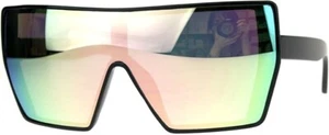 Sunglasses Men Women Oversized Square Pink Mirror Flat Lens Design One Piece New - Picture 1 of 34