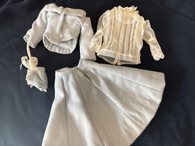 Vintage Porcelain Doll 4 Pc Outfit Clothes Wool Skirt Jacket Umbrella Shirt — 第 1/4 张图片