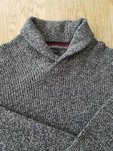 Mens American Eagle Athletic Fit Shawl Neck Sweater Gray Heather Wool Blend ~ M - Picture 1 of 8