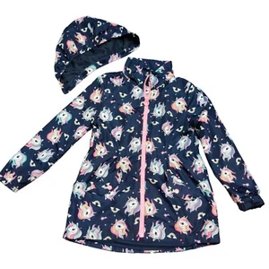 H&M 8-9Y Unicorn Lightweight Girls Jacket Navy Rainbow Detachable Hood Jacket - Picture 1 of 10