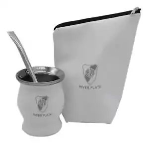 RIVER PLATE Edelstahl MATE + Bombilla - White II mit Tasche Argentina Fußball - Bild 1 von 1