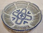 Vintage Blue And White Open Lace Bread Or Cracker Bowl Hearts & Flowers