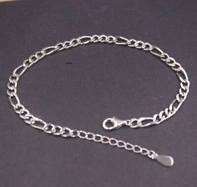 1Pair Solid 925 Sterling Silver Chain Women Figaro Curb Link Bracelet 7g/8.2inch - Image 1 of 4
