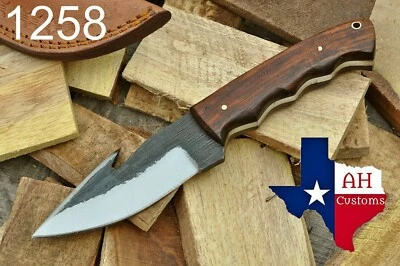 CUCHILLO DE ACERO AL CARBONO CON ESPIGA DE FERROCARRIL FORJADO A MANO Y MANGO DE MADERA DE ROSA DAMASCO -1258 Foto 1 de 4