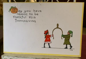 THANKFUL THIS THANKSGIVING BOY and GIRL HOLD LARGE GOLD WISHBONE 1913 POSTCARD - Picture 1 of 6