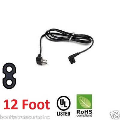 New 12 foot 12ft Feet Figure 8 C7 angled 90° SAMSUNG LED TV power cord 2 PRONG  - Image 1 of 4