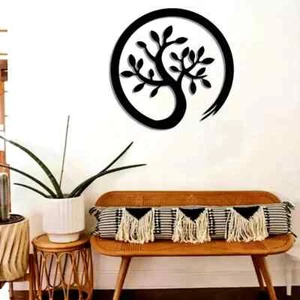Black Contemporary Tree Of Life Metal Wall Art Indoor Outdoor Home Décor Gift - Picture 1 of 6