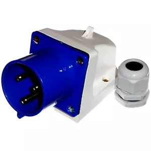 32 Amp Appliance Inlet 3 Pin 230V Blue IP44 Surface Mount Plug 32 A 2P+E - Picture 1 of 7