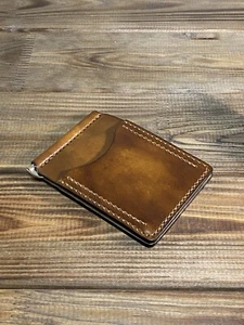 Minimalist money clip leather wallet , hand Dyed & Hand Stitched ,personalized - Picture 1 of 16