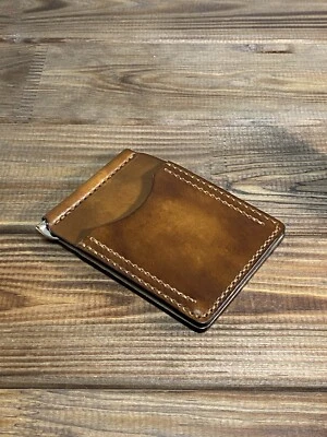 Minimalist money clip leather wallet , hand Dyed & Hand Stitched ,personalized - Image 1 of 4