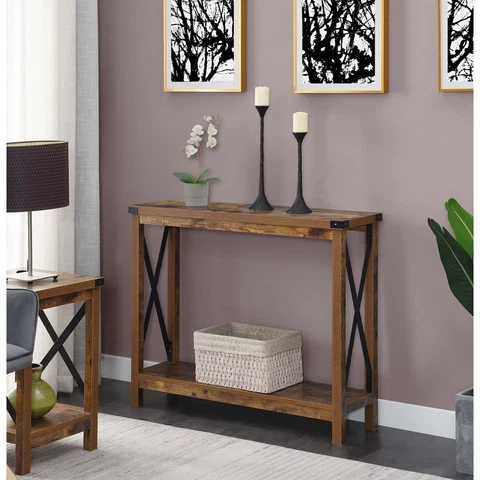 Durango Console Table with Shelf BarnWood Black Cover