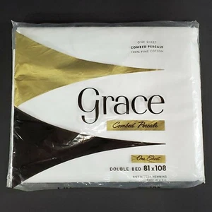 Vintage Grace White Combed Percale Double Flat Top Sheet 100% Cotton NOS - Picture 1 of 5