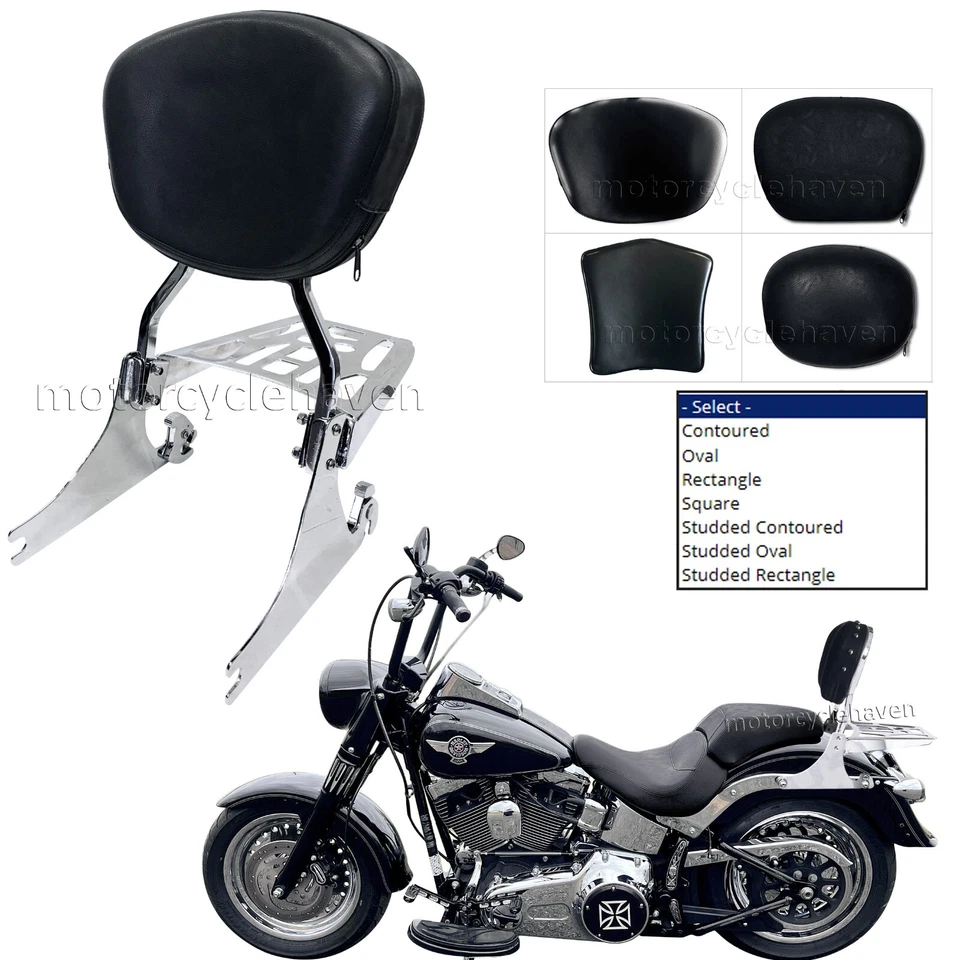 Sissy Bar Backrest Pad Luggage Rack 1984-up Harley Davidson Softail (Stock Tire) - Image 1 of 4