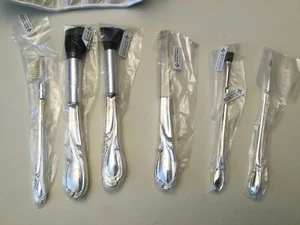 Vintage Int'l Silver Co Silver Plate Make-up Pinsel Set Samt Roll Up Case - Bild 1 von 12