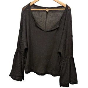 Free People We The Free Buttercup Thermal Top Waffle Knit Black Womens M Rugged - Picture 1 of 5
