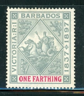 BARBADOS 81 SG116 MH 1897 1/4p gris y rojo insignia de colonia Wmk corona CC CV $11 Foto 1 de 2