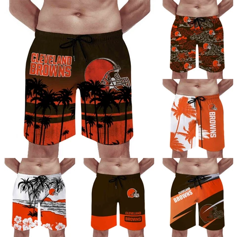 Cleveland Browns Men's Quick Dry Beach Shorts Drawstring Swim Trunks w/Pockets Cover