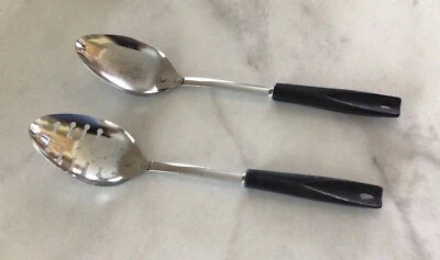 Set Of 2 Vintage Ekco Chrome Plated Cooking Spoons Serving Basting Slotted USA - Image 1 of 4